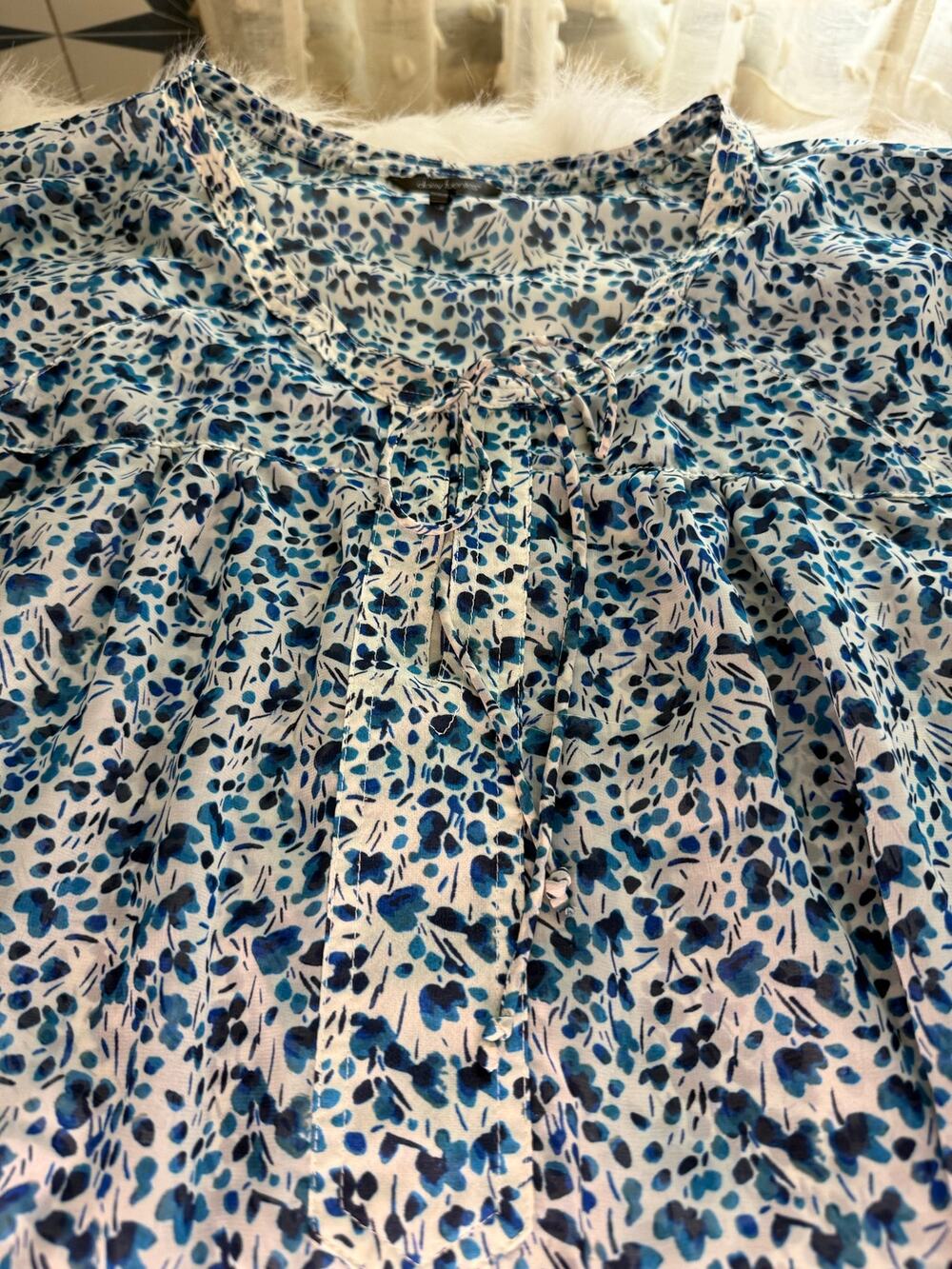 Daisy Fuentes Blue Floral Long Sleeve Peasant Blouse Size XL